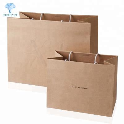 China Recyclable Custom Brown Durable Kraft Paper Handle Logo Tote Shopping Die Cut Bag for sale