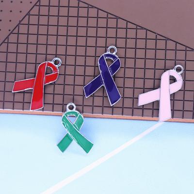 China Eco-Friendly Jewelry Making Metal Fashion Enamel Colors Breast Aid Fibromyal Pink Purple Green Red Ribbon Awareness Cancer Disease Charms for sale