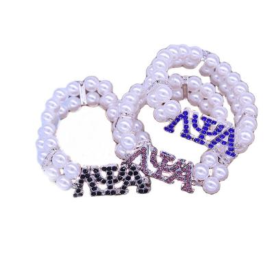 China Eco-Friendly Personalized Customize Design Elastic Two Layer Bead Lambda Letter Psi Alpha Greek Sisterhood Blessed Life Bling Bracelets for sale