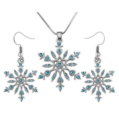 China New Popular Eco-friendly Crystal Diamond Snowflake Charms Necklaces Earring Christmas Gift Sets for sale