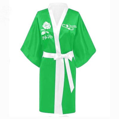 China Green Color Half Sleeve Nightgowns 1946 Ties Rose Sleepwear Pajamas Satin Sorority Breathable White Silk Bathrobe Long Robe For Lady Women for sale