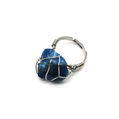 China Factory Direct Sale Eco-friendly Handmade Wire Wrapped Raw Rough Irregular Healing Stone Crystal Rings Adjustable for sale