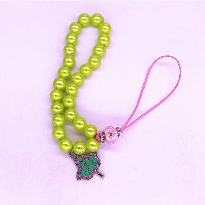 China Newcomer Anti-lost Sorority Label Pearl Mobile Phone Straps Eco-friendly Stylish Green Lanyard Straps Chain Beads Wrist Chains for sale