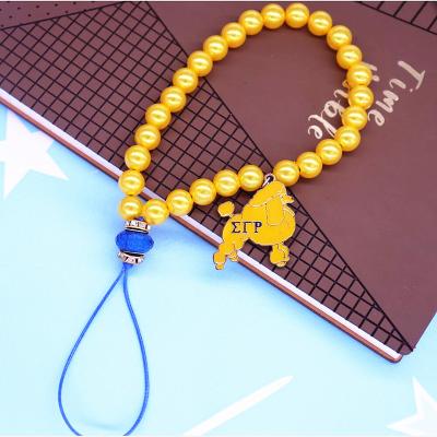 China Gamma Lanyard Rope Straps Chain Wrist Poodle Charms Eco-Friendly Yellow Greek Sigma Sorority Beaded Cell Phone Beaded Holder Cell Phone Chain for sale