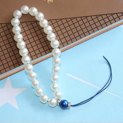 China Quality Eco-friendly Fashionable Blue Pearl White Pearl Mobile Phone Straps Anti-lost Lanyard Cellphone Chain Holder for sale