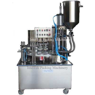 China Disposable Rotating Plastic Ice Cream Cup Food Hummus Filling Sealing Machine Juice Yogurt Cups Packing Equipment for sale