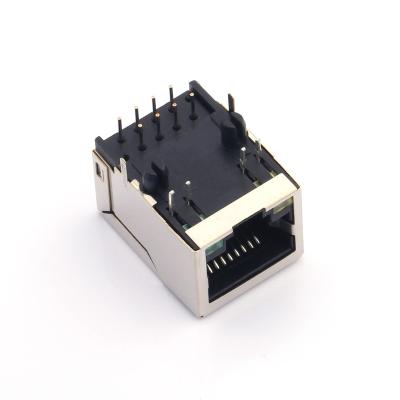 China Single Left Brass Or Bronze Network Interface 1x1 8P8C RJ45 Ethernet Female Connector With LED Indicator for sale