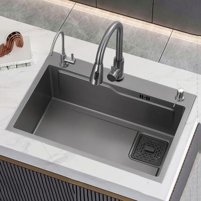 China Modern High quality nano stainless steel kitchen sink Dark grey kitchen sink faucet basin Single basin for sale