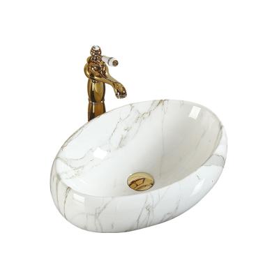 China EUROPEAN Hotel Luxury high quality washbasin Ceramic Separate bathroom sink Art basin Marble texture for sale