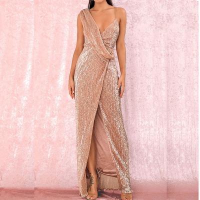 China Custom Cheap Anti-Static Gold Sequin Evening Sheath Long Formal Dresses For Women Slim Design Sense Single Shoulder Women's Banquet Dress for sale