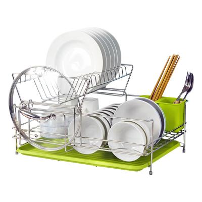 China Economical Viable Easybag Kitchen Tableware Stainless Steel Row Dish Rack Cutlery Storage Holder Double Dish Drain Racks for sale