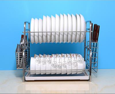 China Sustainable Folding 2 Tier Over Sink Shelf Cutting Board Cutlery Rack Dish Drying Stainless Steel Drainer Rack For Kitchen for sale