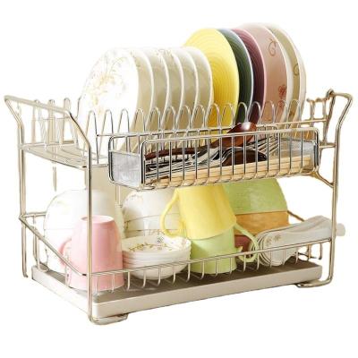 China New Design Sustainable 2 Tier Kitchen Metal Stainless Steel Solid Bowl Dish Rack And Dish Rack for sale