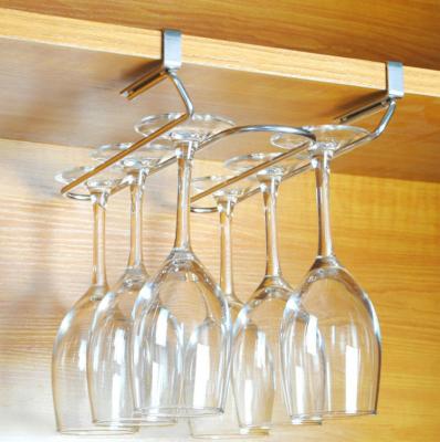 China Viable Creative Design 304 Stainless Steel Cup Holder Rack Wine Glass Hanger Glass Stemware Racks Under Cabinet for sale