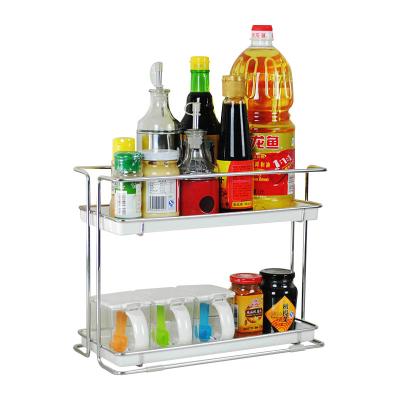 China Factory direct sale 2 tier stainless steel storage organization spice shelf viable seasoning rack with tray for sale