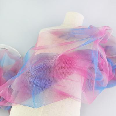 China Breathable Ombre Gradient Colors Printed Rainbow Tulle Mesh Fabric factory best price for sale