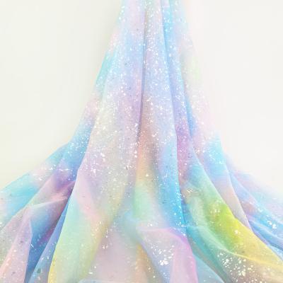 China Breathable Good Quality Factory Directly Sky Blue Pleated Tulle 100% Polyester Knit Glitter Fabric For Wedding Dresses Decorations And Toys for sale