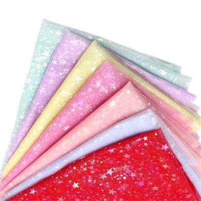 China Breathable In stock sale star design iridescent foil printed tulle fabric for sale