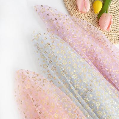 China Breathable In stock wholesale empty star and small dot design iridescent mesh with foil printed fabric for sale