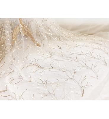 China Breathable Color custom wedding gowns sequin tulle embroidery mesh bridal evening dress lace fabric for sale