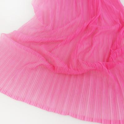 China Breathable Popular 100% polyester pleated crepe mesh net fabric tulle fabric for dresses for sale