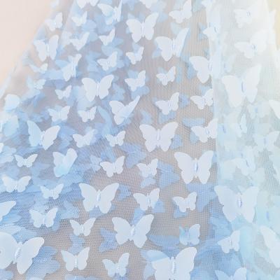 China Breathable Customize embroidery fabric butterfly net 100%polyester 3D laser cutting embroidery mesh lace fabric with sequins for dress for sale