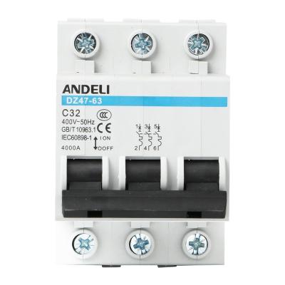 China ANDELI DZ47-63 3P mcb din circuit breaker 3 miniature pole DZ47-63 for sale