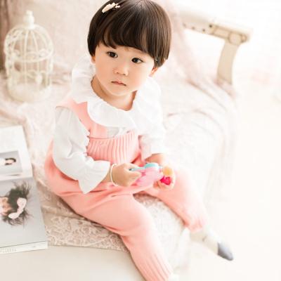 China New Hot Selling Korean Style Kids Solid Color Knitted Suspender Anti-Shrink Pants Boy Girl's Woolen Yarn Baby Romper for sale