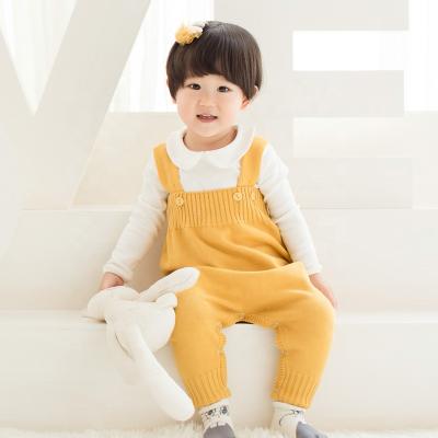 China New Korean Style Kids Solid Color Knitted Suspender Big PP Anti-Shrink Pants Boy Girl's Woolen Yarn Baby Romper Kids Clothing for sale