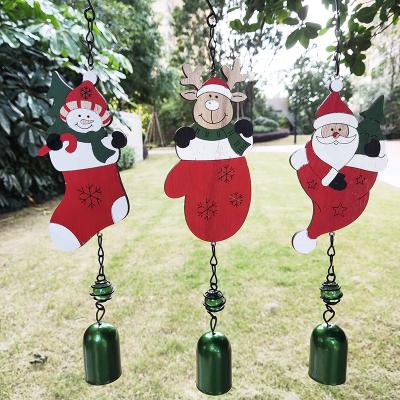 China Europe and America Wooden Christmas Wind Chimes Holiday Decoration Combination Set Hanging Bells Christmas Tree Ornaments Santa Claus Wind Spinners for sale