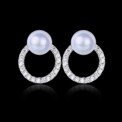 China FASHIONABLE Korean Temperament Pearl Earrings For Women Soft Elegant Shiny Zircon Jewelry Earrings for sale