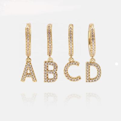 China Fashionable Wholesale Classic White CZ 26 Letter Drop Circle Earring Jewelry for sale