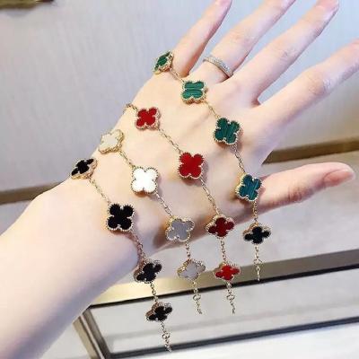 China Fashionable Double Side Korean High Quality Double Side Malachite Agate Four Leaf Clover Bangle Jewelry Design Bracelet for sale