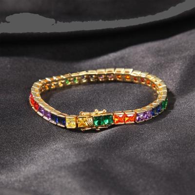 China Fashion CLASSIC high quality luxury alloy full rhinestone gold plated colorful tennis jewelry bracelet for gift and party for sale