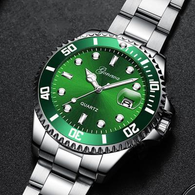 China Day/date green water ghost calendar fashion luminous steel belt automatic non-mechanical quartz watch for sale