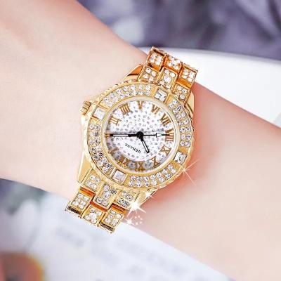 China Day/Date Sky Star Gold Diamond Full Fashion Steel Belt Women Watch for sale