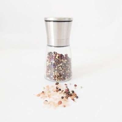 China Glass-Glass Spice Mill Stock Goods Free Sample Glass Grinding Bottle for sale