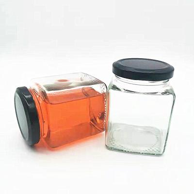 China 200ml Food Grade Honey Jar Glass Jam Jar Square Glass Bottle With Metal Screw Lid for sale