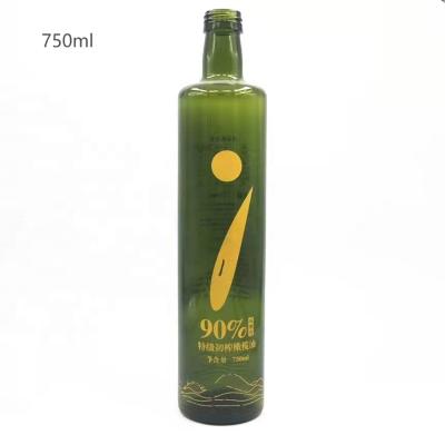 China Food Round 750ml Dark Green Glass Olive Oil Bottle for sale