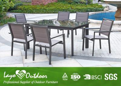 China Narrow Extendable Dining Table Set And 6 Chairs Weather Proof  Aluminium Garden Furniture for sale