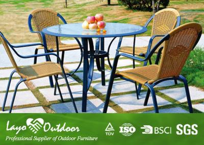 China ISO9001 Garden Patio Sets With Round Tempered Glass Table / 3mm Wicker Chair for sale