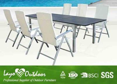 China Outdoor Dinner Table Rattan Patio Furniture Set Alum Slat Frame American Garden And Bench Style for sale