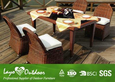 China Black Printed Glass Outdoor Restaurant Patio Furniture , Outside Dining Furniture Steel Frame for sale