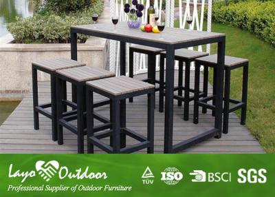 China Synthetic Wood Outdoor Furniture Faux Wood Patio Dining Set With Relax Style Bar And Stools Moisture - Proof for sale