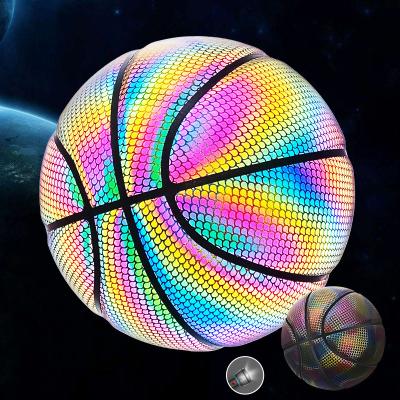 China Wholesale Custom Holographic Leather Basketball Glowing Reflective Basketball From Original Factory In China for sale