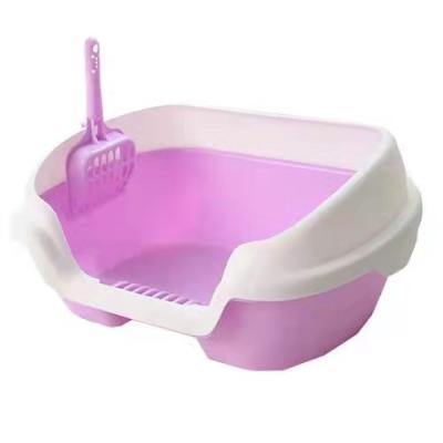 China Double Cat Toilet Cat Sand Basin Plastic Half Closed Wholesale Stored Prevent Splatter With Scoop Cat Litter Box Single for sale