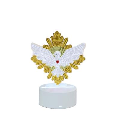 China Special Shaped Mosaic Kit Home Decor Traditional Chinese Night Light Embroidery Lamp DIY Diamond Painting Peacedove Design LED for sale