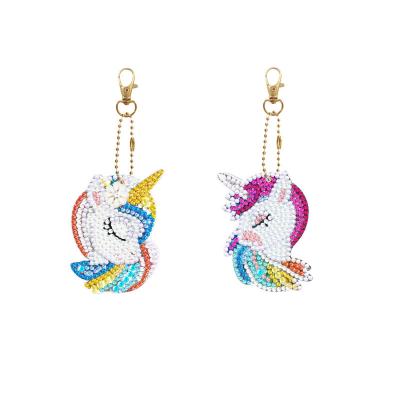 China New Style 2pcs Diamond Painting Diamond Art Unicorn Shaped Diamond Painting Key Chain Sets American Key Ring Bag for sale