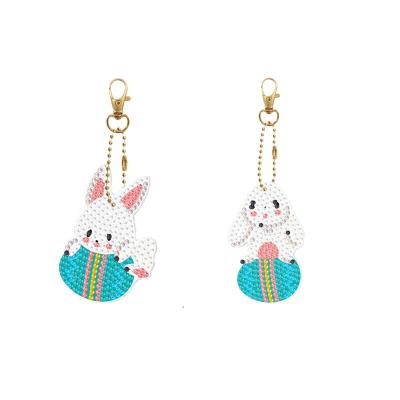 China 2PCS Style American Animal Rabbit Diamond Painting Keychain Crystal Craft Set Sewing Keychains Cross Stitch Embroidery Pendant Painting for sale