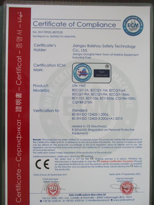 CE - Jiangsu Baizhou Safety Technology Co., Ltd.